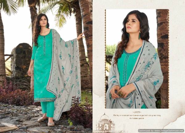 Kessi Taj 2 Jam Silk Embroidered Designer Dress Material